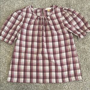 DOWNEAST BASIC: Plaid Short Sleeve Blouse